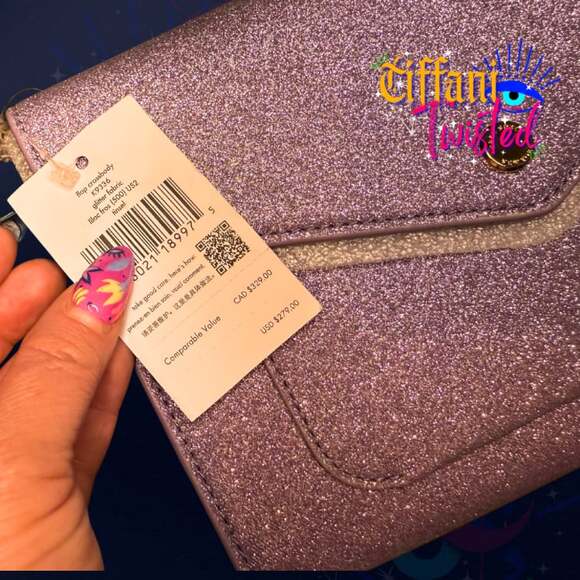 Kate Spade Glitter Envelope Crossbody Bag Lavender Pink NWT - Picture 2 of 6